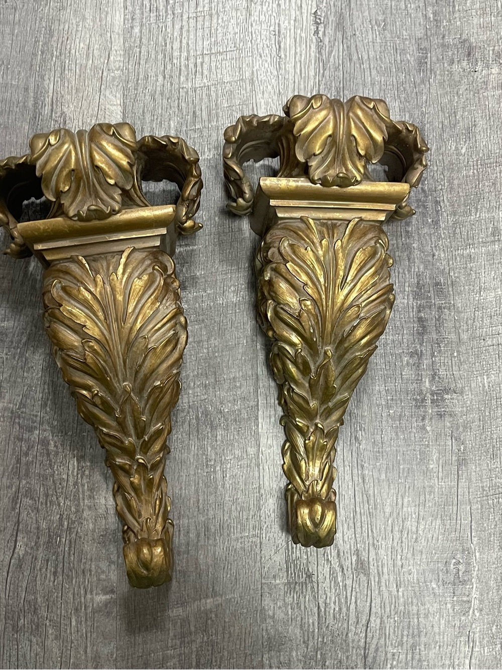 Ornate Gold Leaf Wall Sconces - Pair